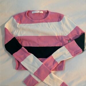 Women's Pink Greenand White Striped Top